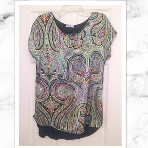 Woman’s colorful front shirt with black back!